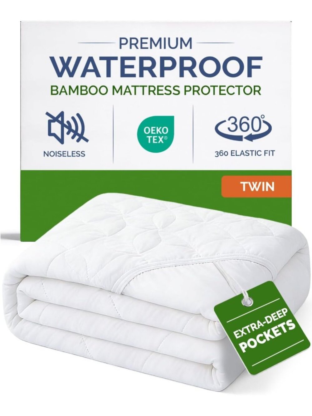 Waterproof Twin Cooling Mattress Protector - Soft Bamboo Cover, Breathable